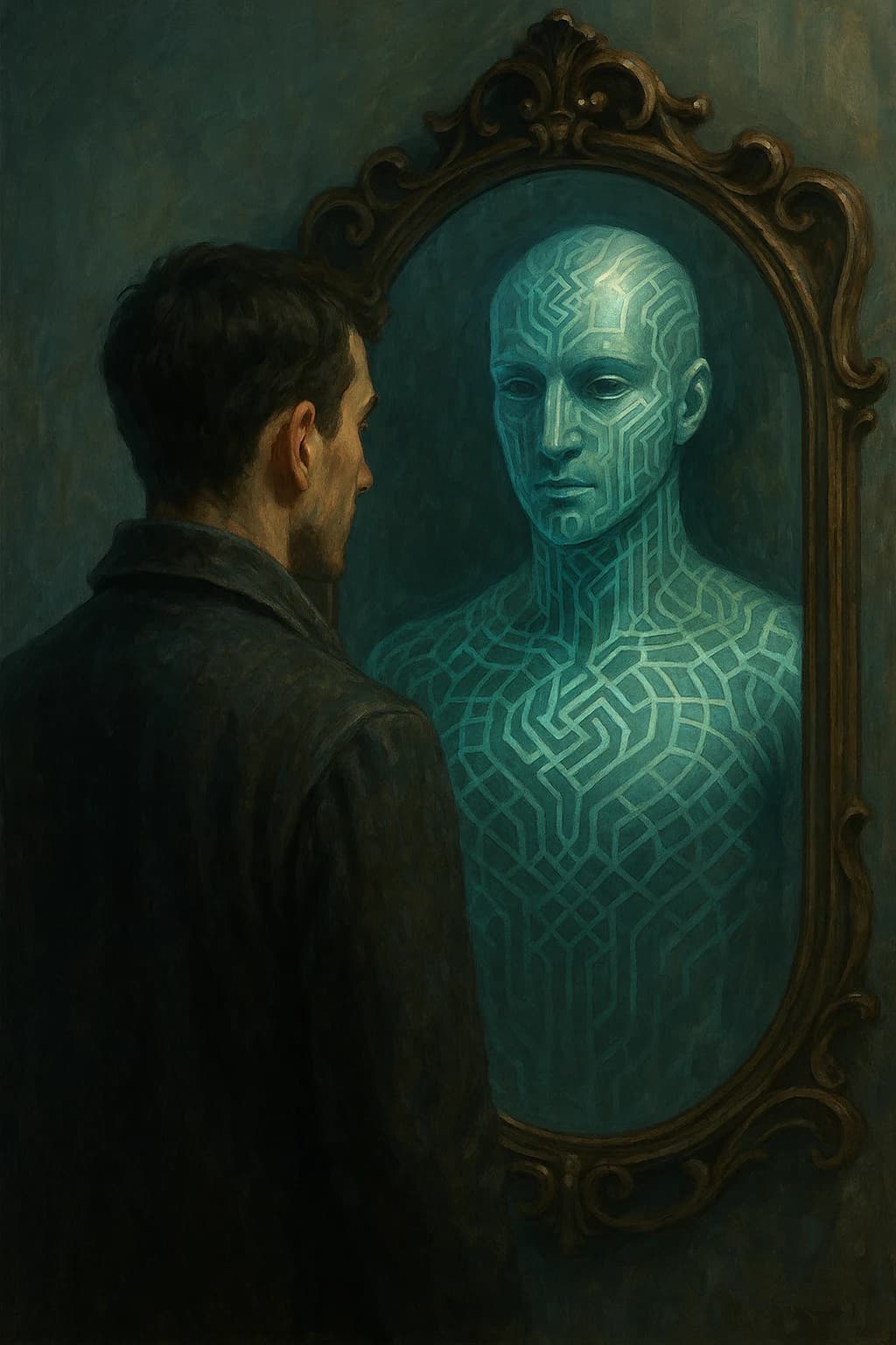 The Mirror reflecting repeating identity patterns.